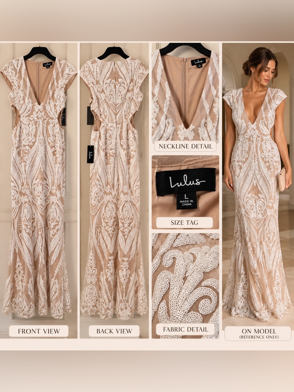 Lulu's Nude & White Lace V-Neck Maxi Dress